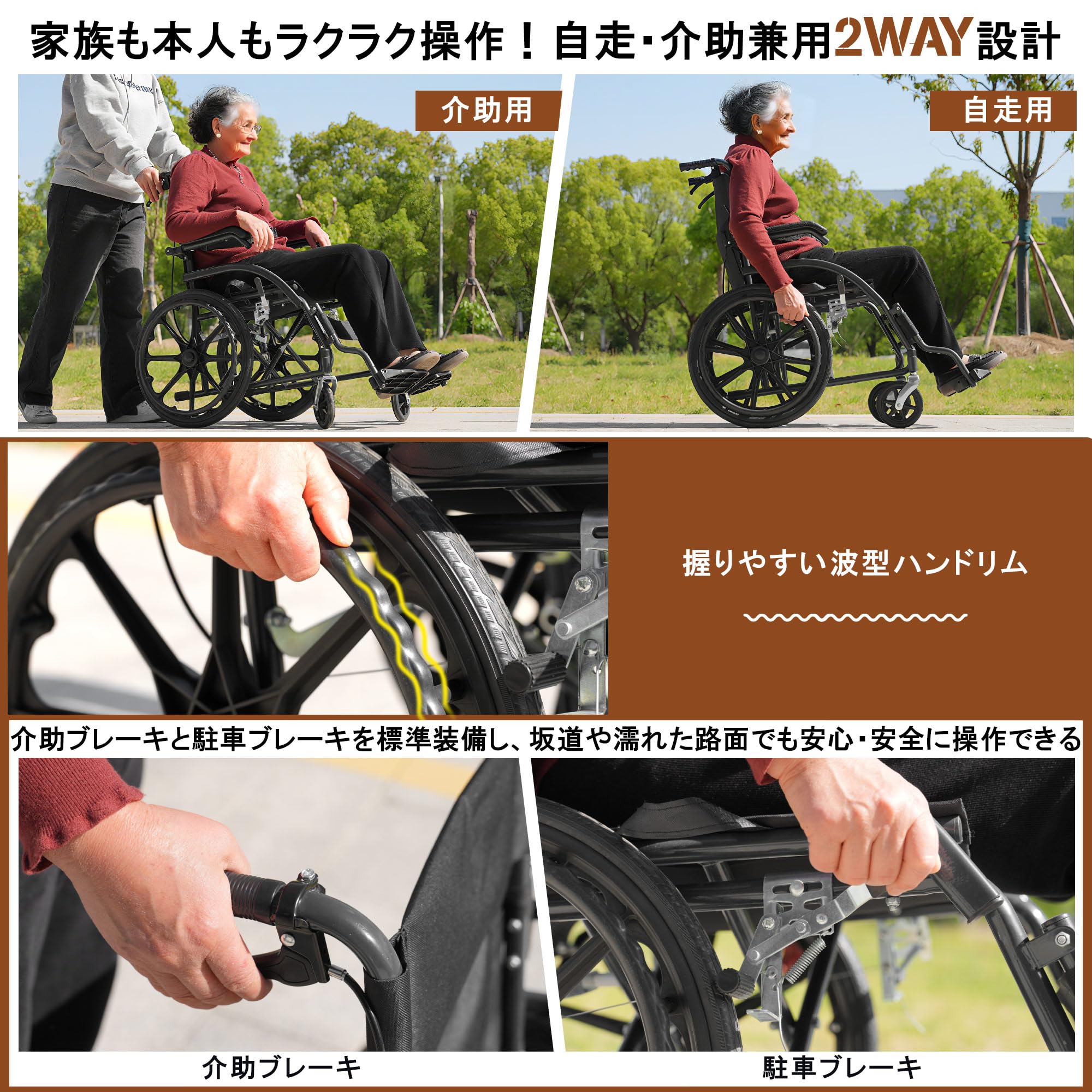 Amazon.co.jp: 【ブラック+ブルー】OSJ 車椅子 折畳み 自走式 自立